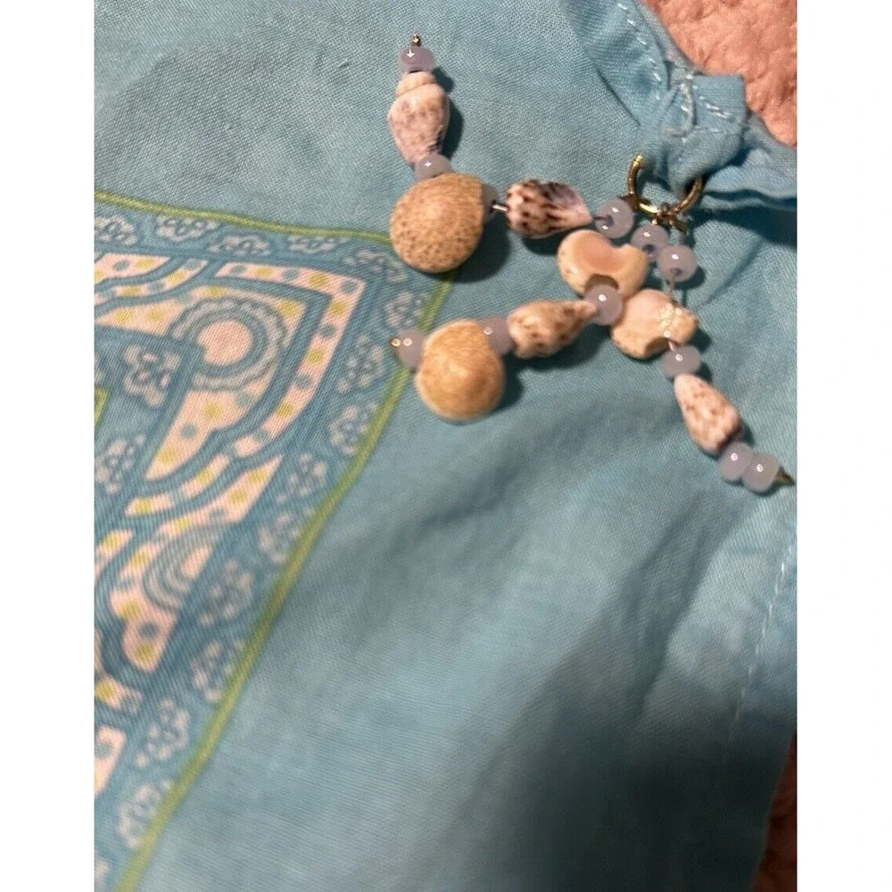 Ralph Lauren Mini Scarf   light blue cotton neck‎ head Details of snails beach